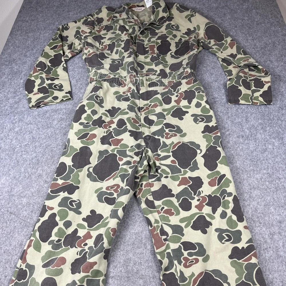 Vintage Walls Camo‎ Coveralls Mens Large Tall Hunting Jumpsuit Duck Camo USA